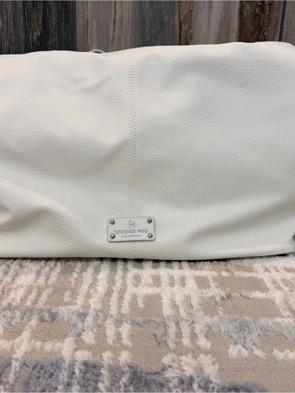 London Fog White Pebbled Leather Tote
